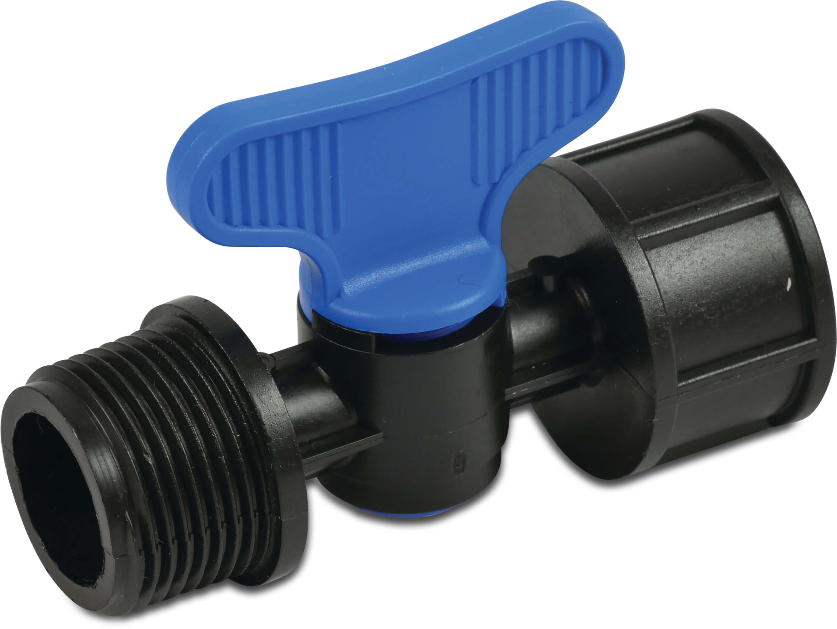 Plugkraan PP 1/2" buitendraad x binnendraad 6bar zwart